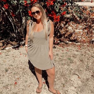 Light olive dress, tie detail